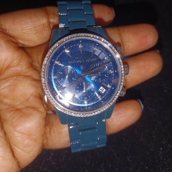 Michael Kors Blue/Green Watch w/Rhinestones - Picture 5 of 10